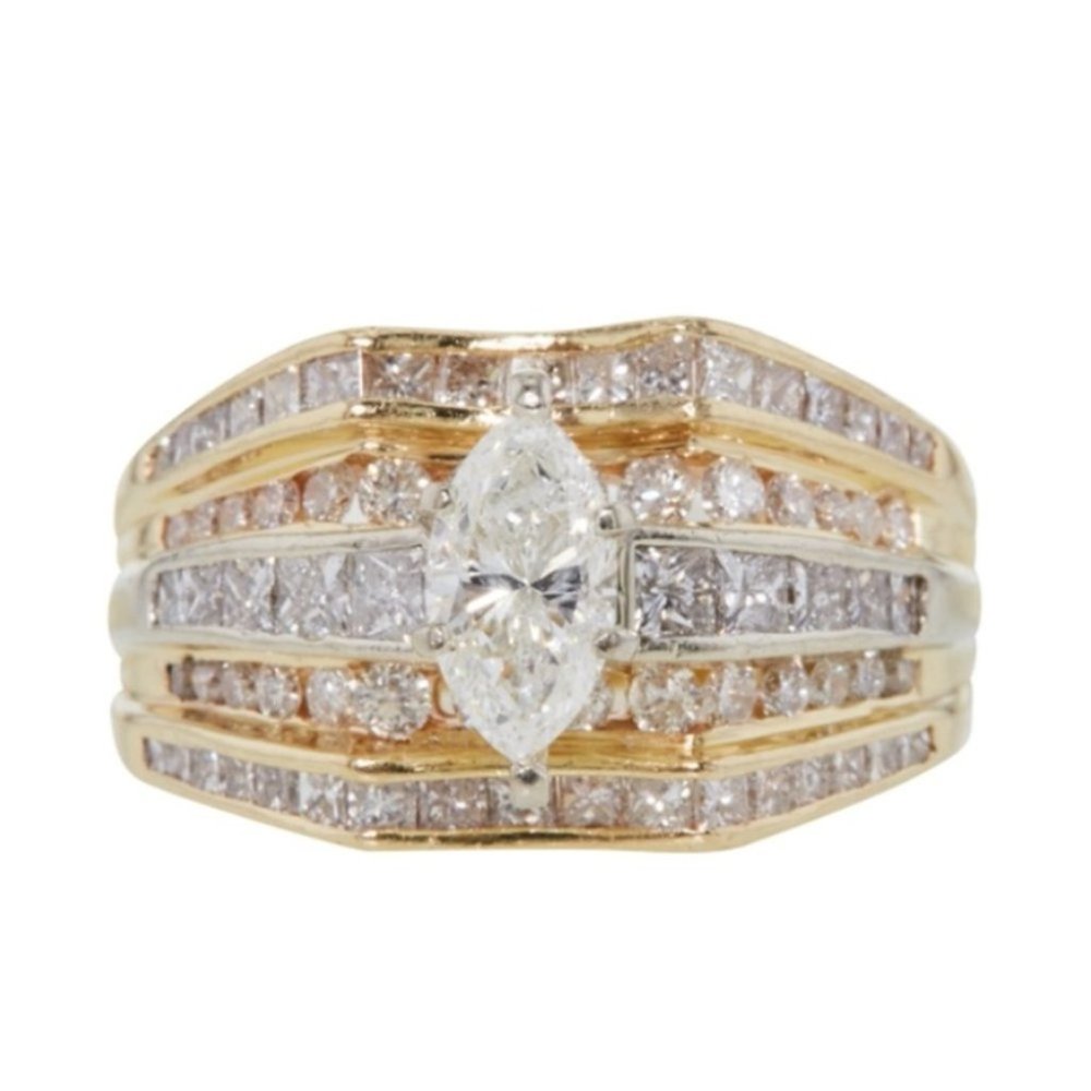 HUGE 14karat Yellow Gold Marquis Diamond Engagement Ring